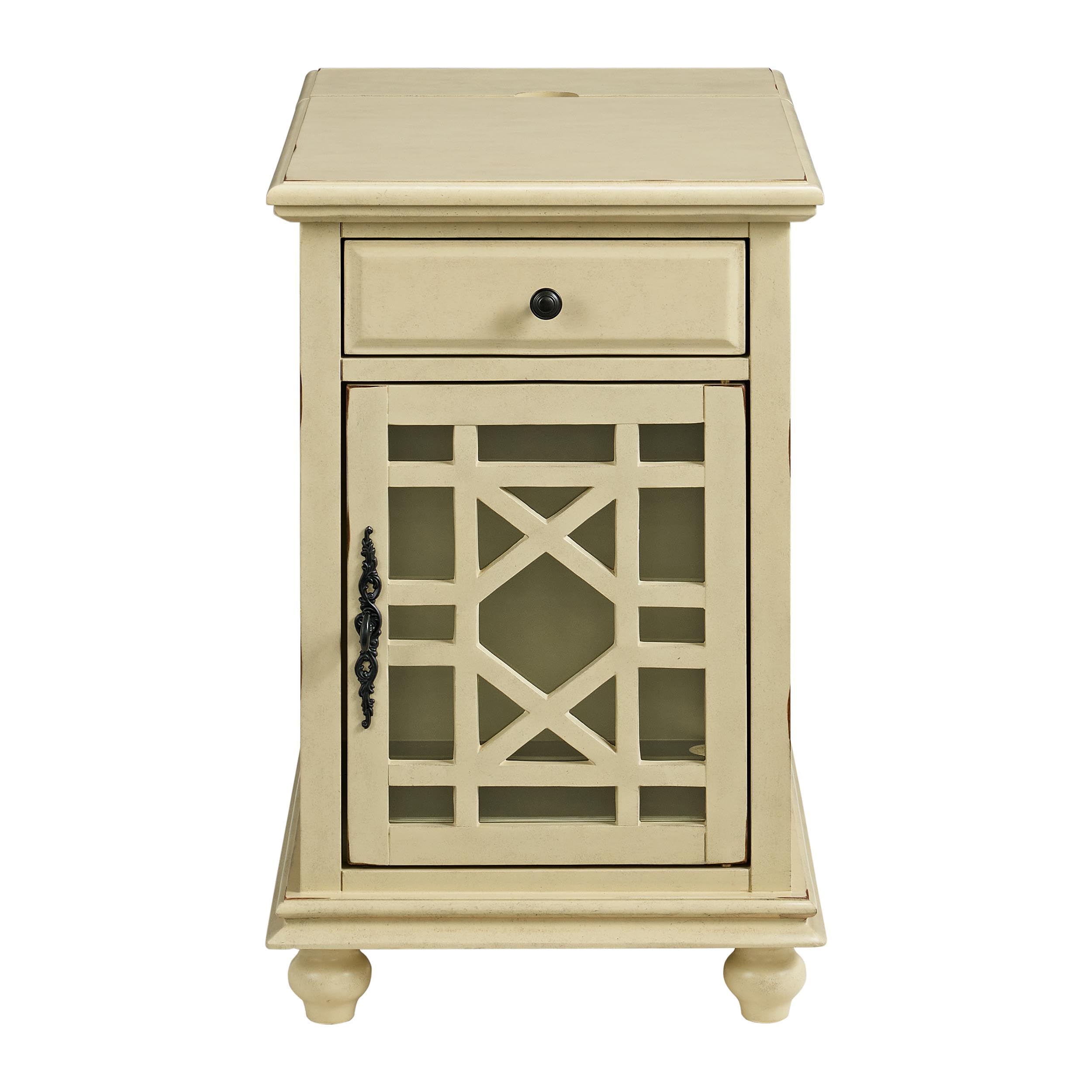 Martin Svensson Home Elegant Chairside End Table with Power, Antique Cream White